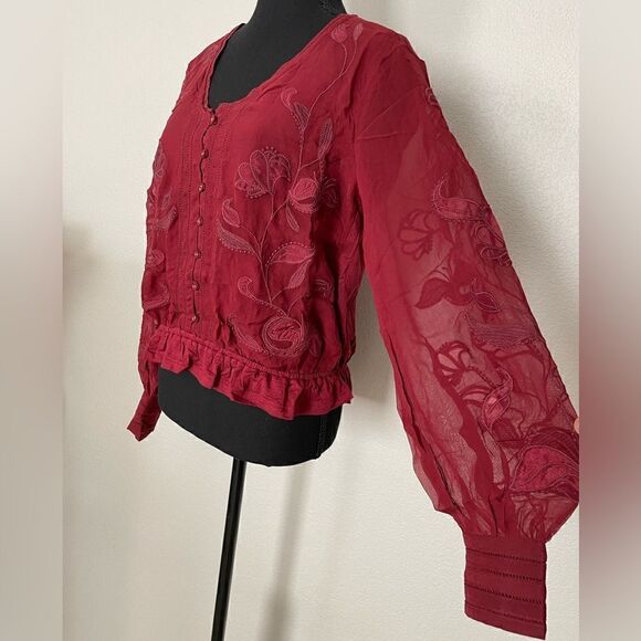NWT Anthropologie Embroidered Floral Blouse - Picture 6 of 13